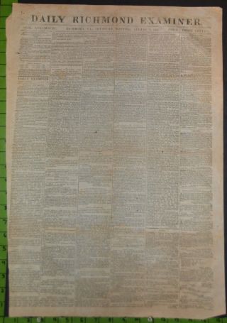 Rare Richmond Va Confederate States Civil War Newspaper Aug 1861 Slave Ads