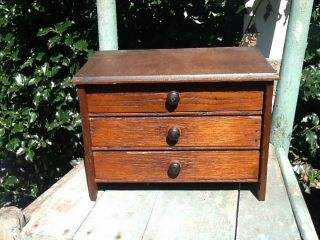 Early Primitive Wooden Apothecary 3 Drawer Chest Cut Out Feet