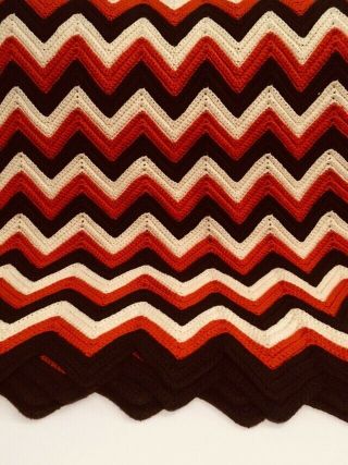 Afghan Crochet Blanket Chevron Zig Zag Fall Gold Orange Brown White FLAWED 2
