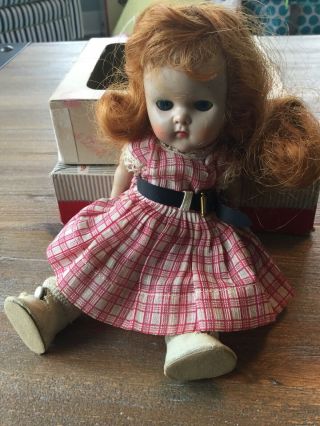 Vintage Vogue Ginny Doll Red Hair,  Painted Eyelashes Tagged Outfit - Red & White