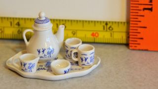 Avon Miniatures Coffee Set Porcelain China Uk Rare 1:12 Retired Blue Willow