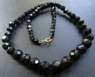Antique Vintage French Jet Black Glass Bead Necklace - D205