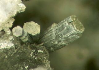 Very rare Ewaldite micro - crystals with Donnayite - (Y) “caps” - Mont Saint - Hilaire 2