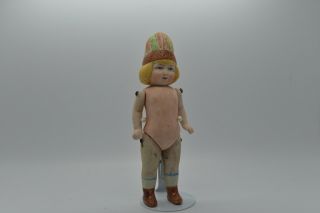 Antique Germany Porcelain Bisque Doll With Cap Impish Character Scheibe Alsbach