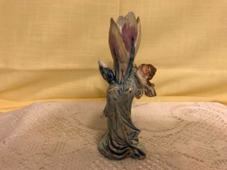 Antique Art Nouveau Porcelain Nymph Fairy On Crocus Flower Vase
