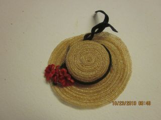Vintage Vogue Ginny Ginger Doll Straw Hat W/red Flowers & Black Band