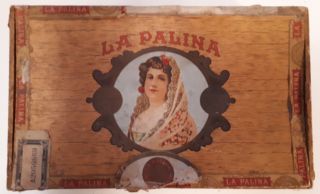 Rare Vintage Cdn " La Palinas - Lilies - 2 For 17c " Large Wood Cigar Box - Very Good