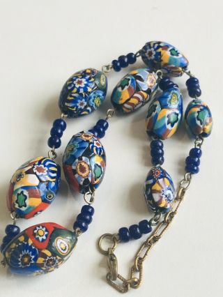 Antique Art Deco Venetian Murano Milifori Glass Bead Necklace