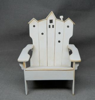 Vintage Wooden Adirondack Chair W House Skyline - Dollhouse Miniature 1:12