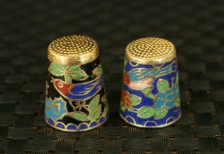 Rare Asian Old Cloisonne Hand Painting Bird Flower Statue Collectable Thimble