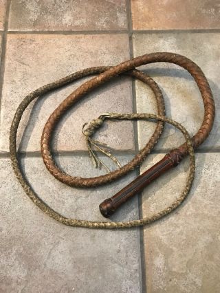 Vintage 8 Ft Braided Rawhide/leather Bull Whip Cowboy 96 " Antique Towson Quality