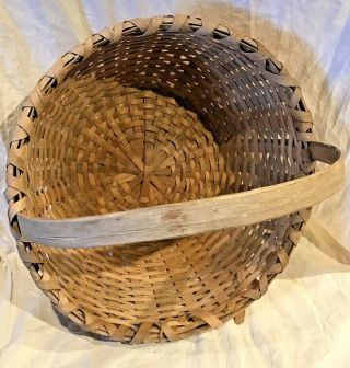 Antique Splint Gathering Basket 12” Tall 14” Diameter