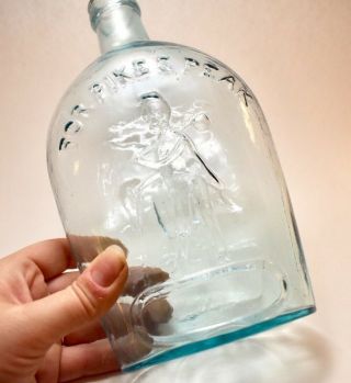 Rare 1860’s For Pikes Peak Prospector & Eagle Aqua Pint? Glass Civil War Flask