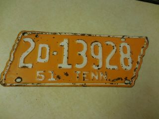 Rare Orange / White 1951 Tennessee License Plate 2d 13928 Tenn.  51