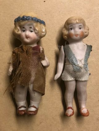 Tiny Antique German Bisque 2/0 Dolls - Penny Toy Doll -