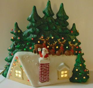 Rare 14 " Old Vintage 1970s Ceramic Christmas Tree Lighted Santa Reindeer