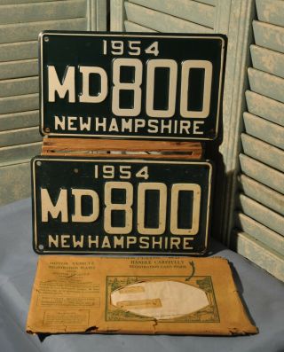 2 Antique 1954 Hampshire License Plates Md 800 Merrimack Pair Nh