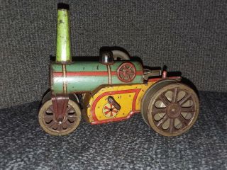Antique Prewar Orobr Toy Steam Roller Germany Tin Litho Windup 6 "