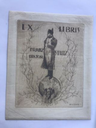 Antique German Artist Otto Siebert Ex Libris Bookplate Napoleon