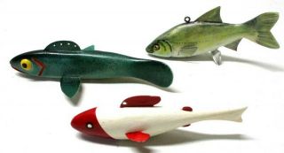 Group Of 3 Cool Fish Some Signed Folk Art Fish Spearing Decoy S Ice Fishing Lure