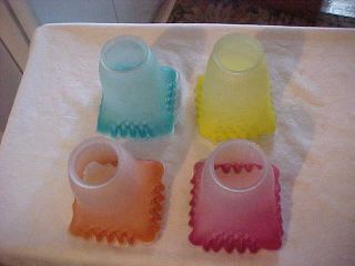 Rare Set Of 4 Victorian Electric Lamp Shades Different Color Edges 2 - 1/4 " Fitter