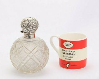 Edwardian Sterling Silver Mounted Cut Glass Scent Bottle Birmingham 1905 Perfume