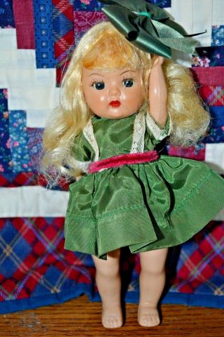 Vintage 1950s 8 " Walker Nasb Muffie Doll Brown Eye Platinum Blond Orig Dress
