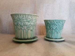 Vtg Matching Mccoy Green Daisies Pottery Bowl Planter Fine Art X2 Rare