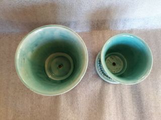 Vtg Matching McCoy Green Daisies Pottery Bowl Planter Fine Art x2 Rare 2