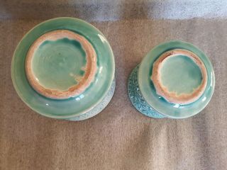 Vtg Matching McCoy Green Daisies Pottery Bowl Planter Fine Art x2 Rare 3