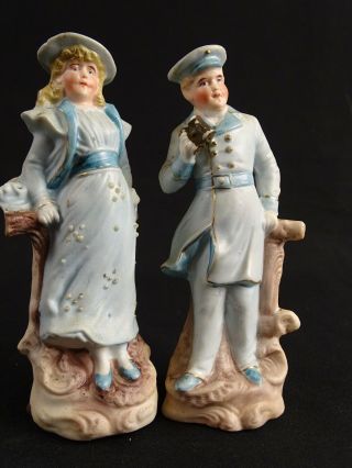 Antique German Bisque Figure Pair Naval Dress With Binoculars Germany C1900s