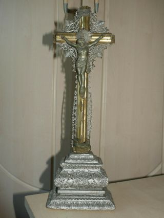 Rococo Style Gypsum Metal Altar Crucifix Christian Cross Antique Jesus Christ