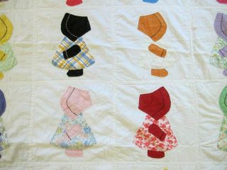 SMALL Vintage Feed Sack Hand Sewn SUNBONNET SUE Applique Quilt Feed Sack Backing 2