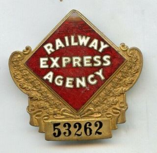 Obsolete Antique Railway Express Agency Hat Badge 53262 Red Enamel