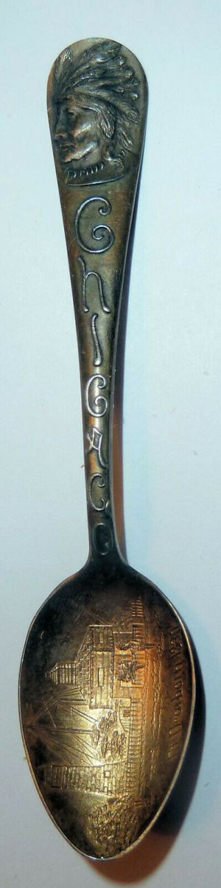 1910s Silver Spoon Native American Indian Design Chicago Fort Dearborn Chief