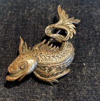 Rare Vintage Scottish Signed Miracle Fish Sea Serpent Celtic Brooch Kilt Pin