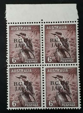 Rare 1947 - Australia Blk 4x6d Purple Brown B.  C.  O.  F Japan 1946 O/p Stamps Muh