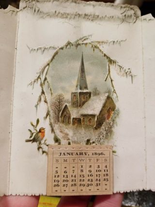 Antique Victorian Christmas Card With Upcoming Year Calendar Attached,  1896 2