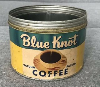 Rare Vintage Antique Tin Can Blue Knot Coffee 1 Lb Can Graphics