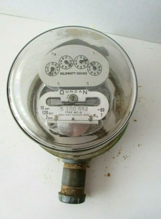 Duncan Electric Usage Hour Meter Watt Meter Vintage Antique Electric