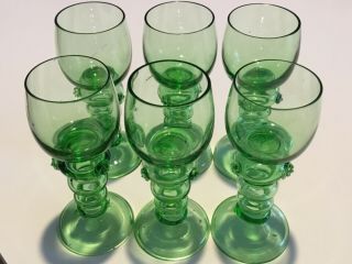 Set Of 6 Antique Hand - Blown German Roemer Wine/cordial Glasses