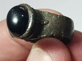 Fantastic Extremely Rare Ancient Roman Bronze Ring Rare Stone 10.  5 Gr.  19 Mm