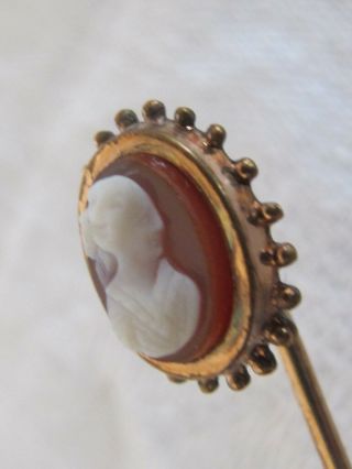 G7/8 Antique Victorian Gold Filled Stick Pin Brooch With Cameo
