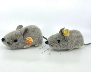 Steiff Fiep Mouse X 2 Gray Plush 10cm 4in Id Button Tags 1980s Vintage