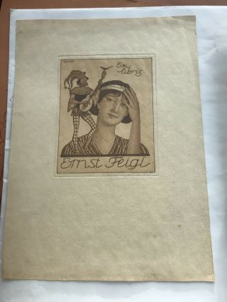 Antique German Jewish Artist Georg Jilovsky Ex Libris Bookplate Etching Judaica
