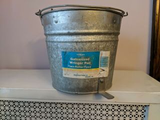 Vintage Galvanized Wringer Pail 12 Qt.  2 Wood Rollers Made In Girard Pa.  Usa