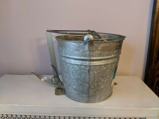 Vintage Galvanized Wringer Pail 12 Qt.  2 Wood Rollers Made in Girard Pa.  USA 2