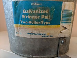 Vintage Galvanized Wringer Pail 12 Qt.  2 Wood Rollers Made in Girard Pa.  USA 3