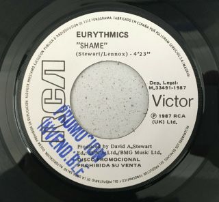 Eurythmics Very Rare Spanish White Label Promo 7 " Vinyl Shame Annie Lennox 1987