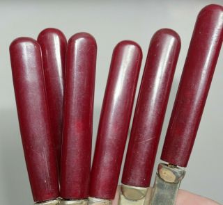 Set Of 6 Cherry Red Amber Bakelite Or Faturan Handled Cutlery Knifes - Very Rare